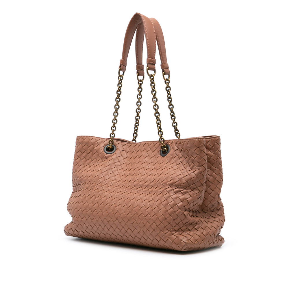 Large Nappa Intrecciato Classic Chain Strap Tote Pink - Gaby Paris