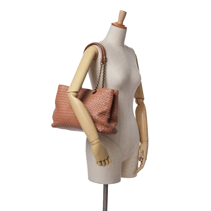 Large Nappa Intrecciato Classic Chain Strap Tote Pink - Gaby Paris