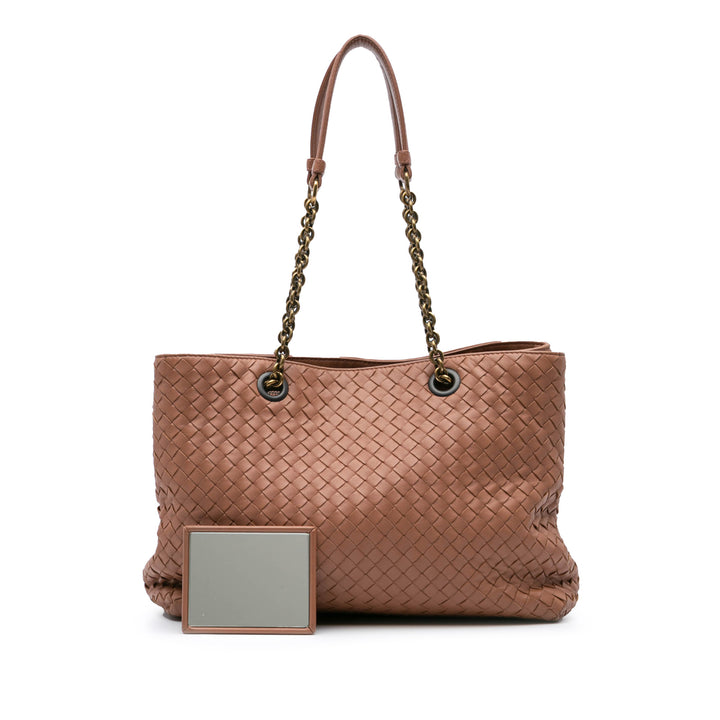 Large Nappa Intrecciato Classic Chain Strap Tote Pink - Gaby Paris