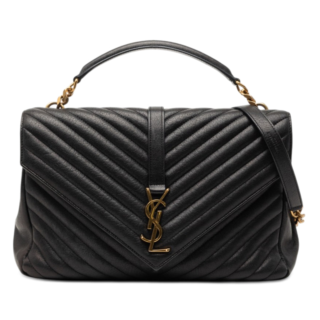Saint Laurent Large Chevron Sheepskin Monogram College Sac