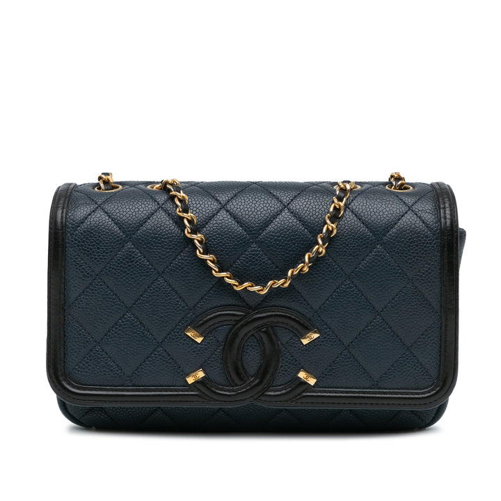 Small Bicolor Caviar CC Filigree Flap Blue - Gaby Paris