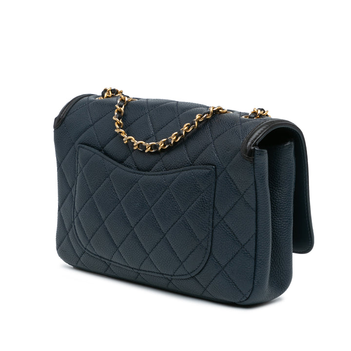 Small Bicolor Caviar CC Filigree Flap Blue - Gaby Paris