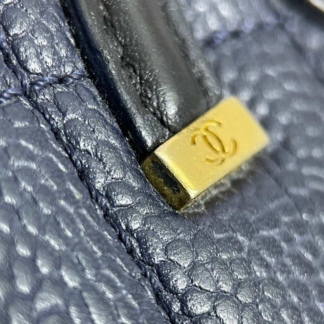 Small Bicolor Caviar CC Filigree Flap Blue - Gaby Paris