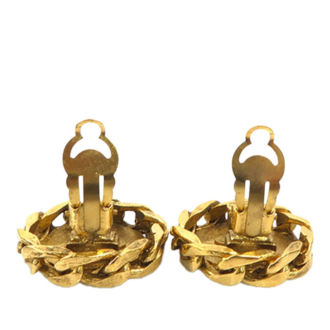 Chanel CC plaqué et Strass Rond À clip Boucles d'oreilles Doré – vue 3 – GABY PARIS