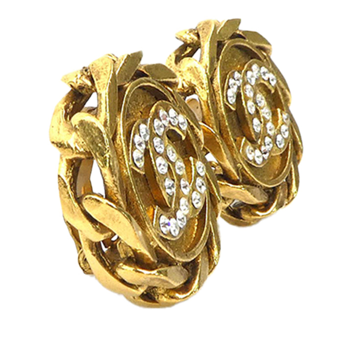 Chanel CC plaqué et Strass Rond À clip Boucles d'oreilles Doré – vue 6 – GABY PARIS