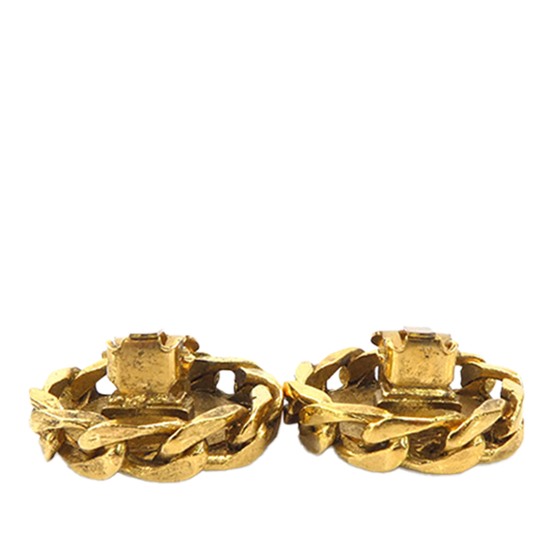 Chanel CC plaqué et Strass Rond À clip Boucles d'oreilles Doré – vue 7 – GABY PARIS