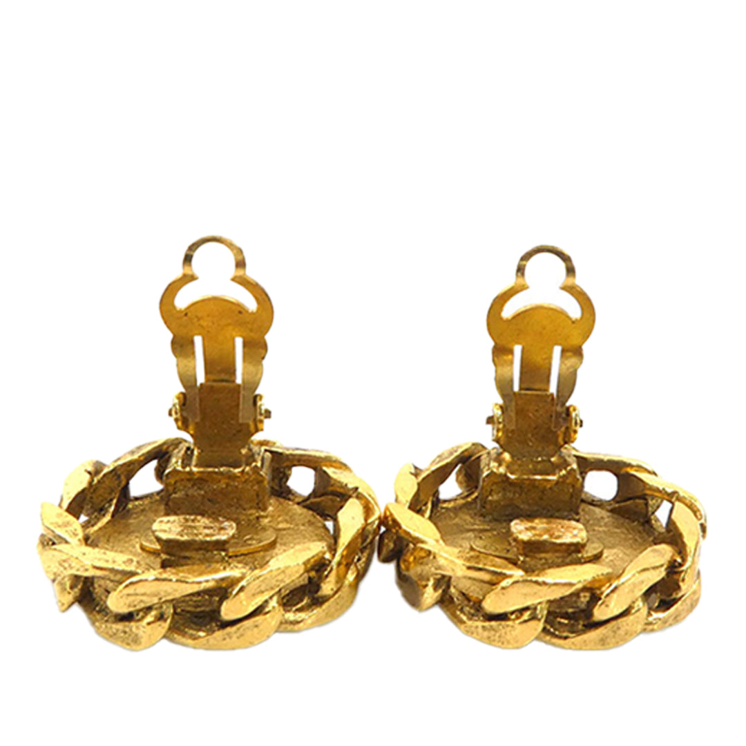 Chanel CC plaqué et Strass Rond À clip Boucles d'oreilles Doré – vue 8 – GABY PARIS