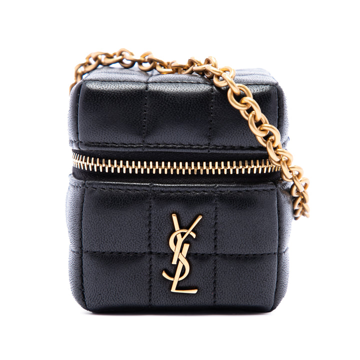 Cassandre Cube avec chaîne Mini Cuir d'agneau Noir
