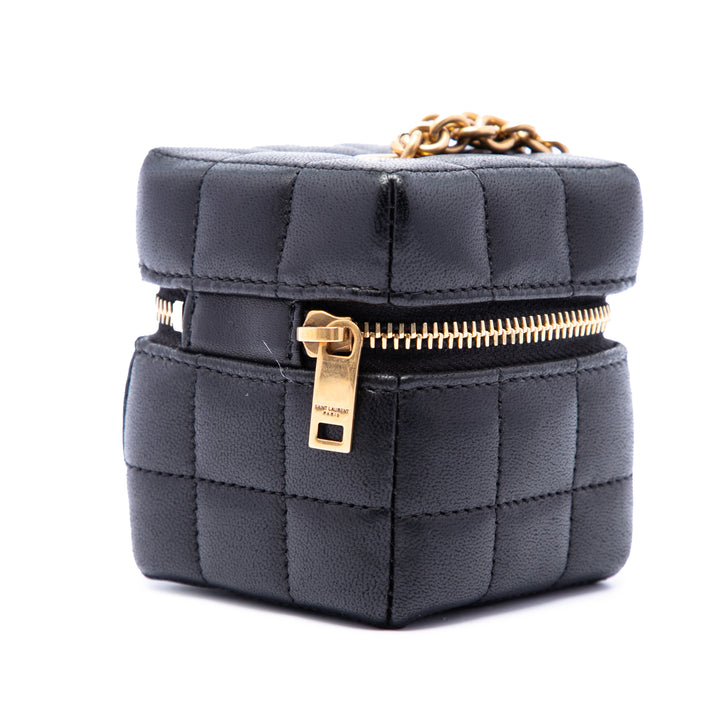 Cassandre Cube avec chaîne Mini Cuir d'agneau Noir