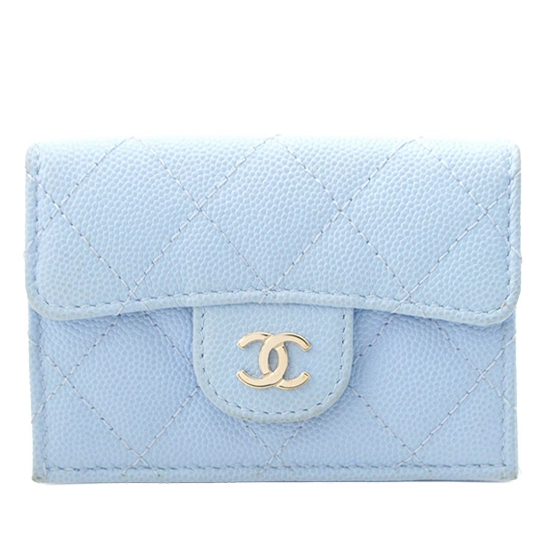 CC Matelassé à rabat Portefeuille Cuir caviar Bleu