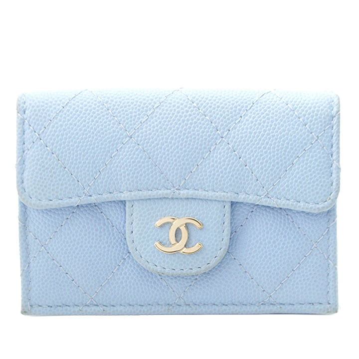 CC Matelassé à rabat Portefeuille Cuir caviar Bleu