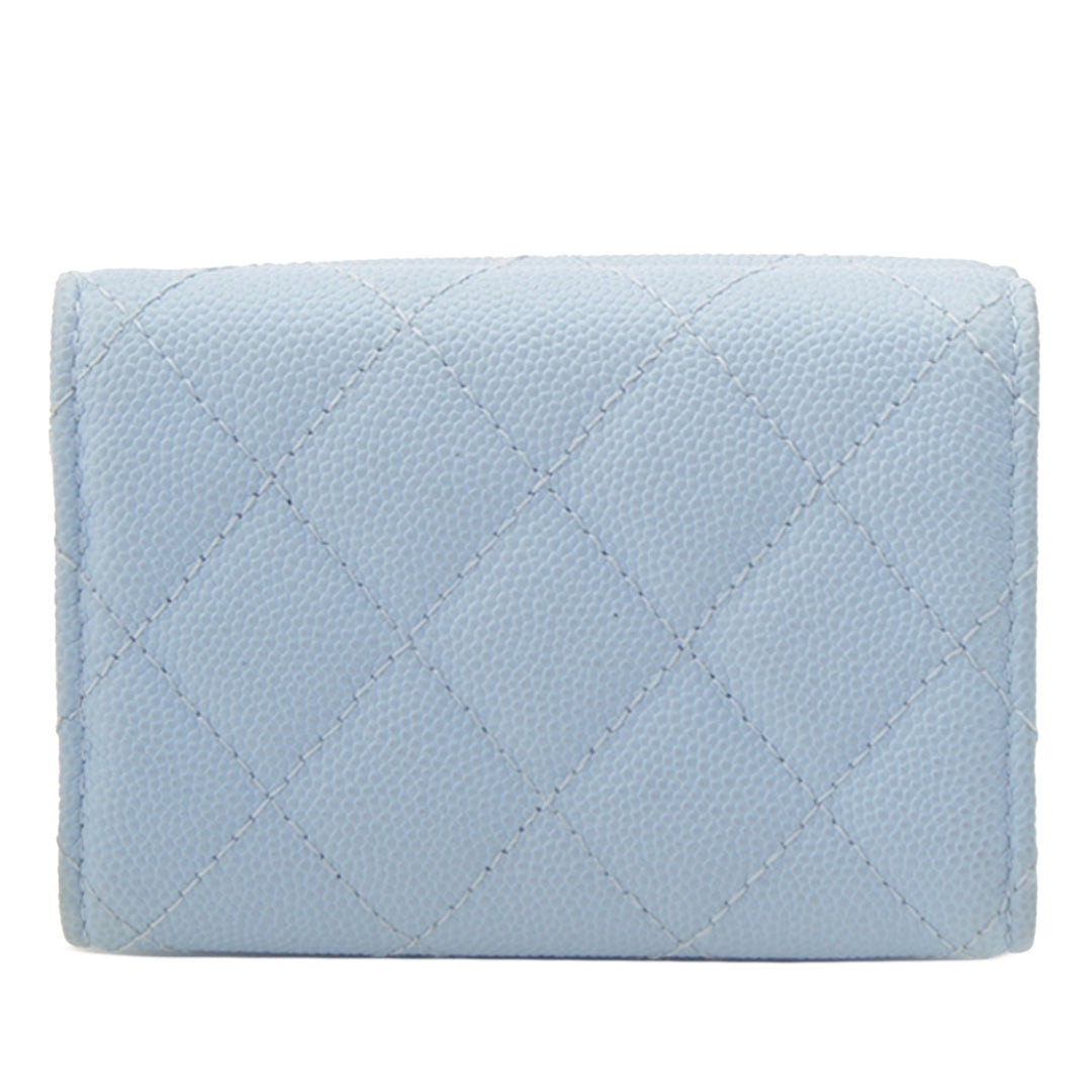 CC Matelassé à rabat Portefeuille Cuir caviar Bleu