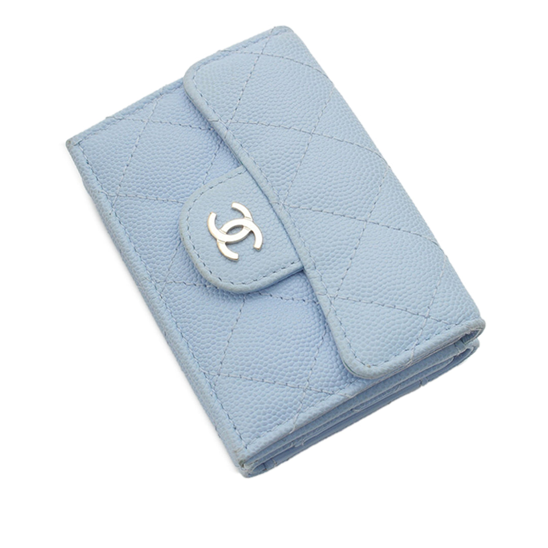 CC Matelassé à rabat Portefeuille Cuir caviar Bleu