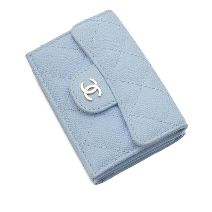 CC Matelassé à rabat Portefeuille Cuir caviar Bleu