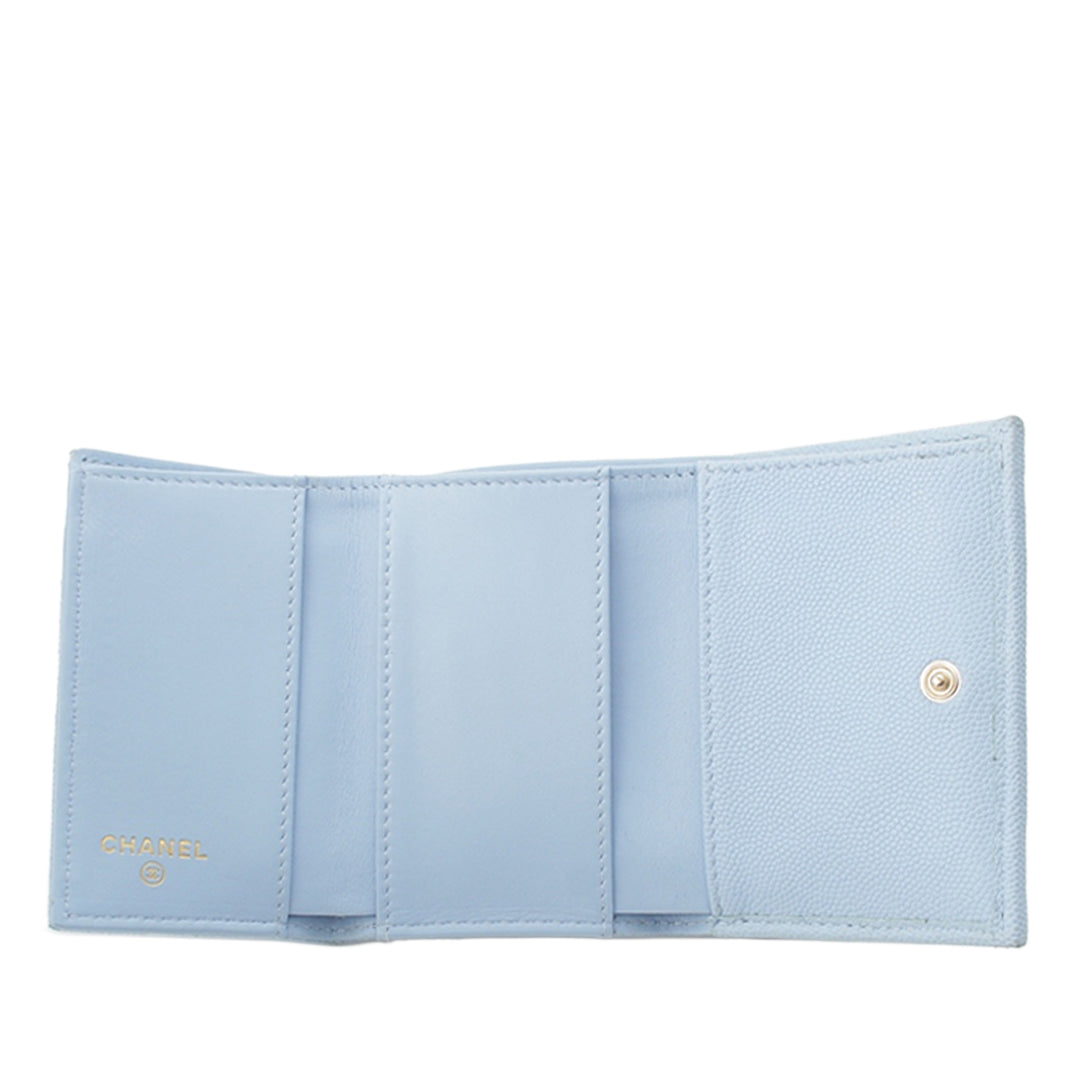 CC Matelassé à rabat Portefeuille Cuir caviar Bleu