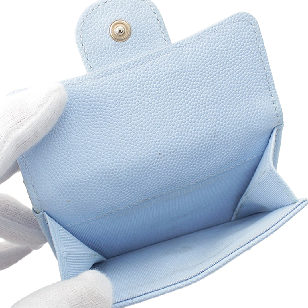 CC Matelassé à rabat Portefeuille Cuir caviar Bleu