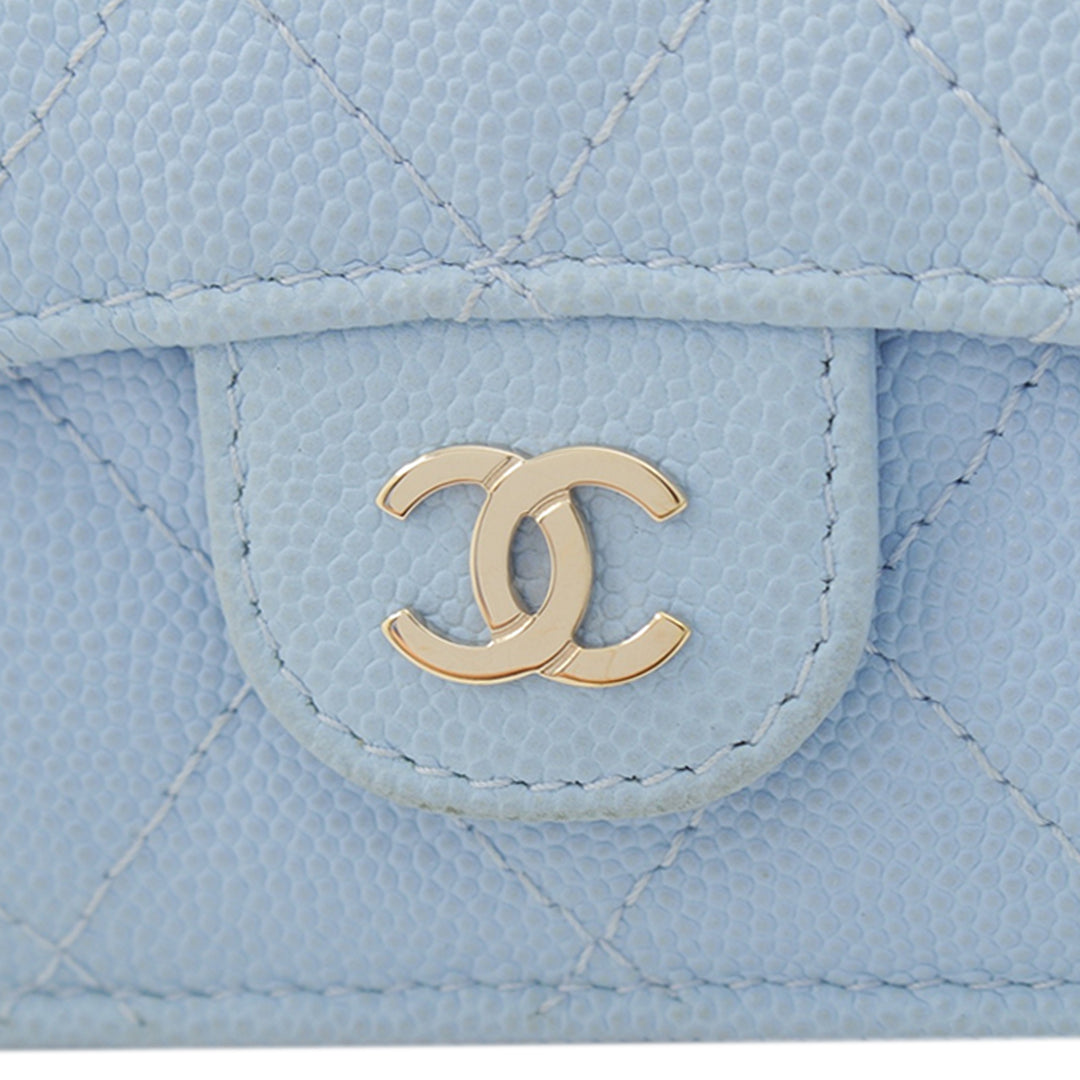 CC Matelassé à rabat Portefeuille Cuir caviar Bleu