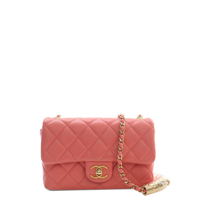 Chanel CC Matelassé Chaîne à rabat Mini Cuir d'agneau Rose – vue principale – GABY PARIS