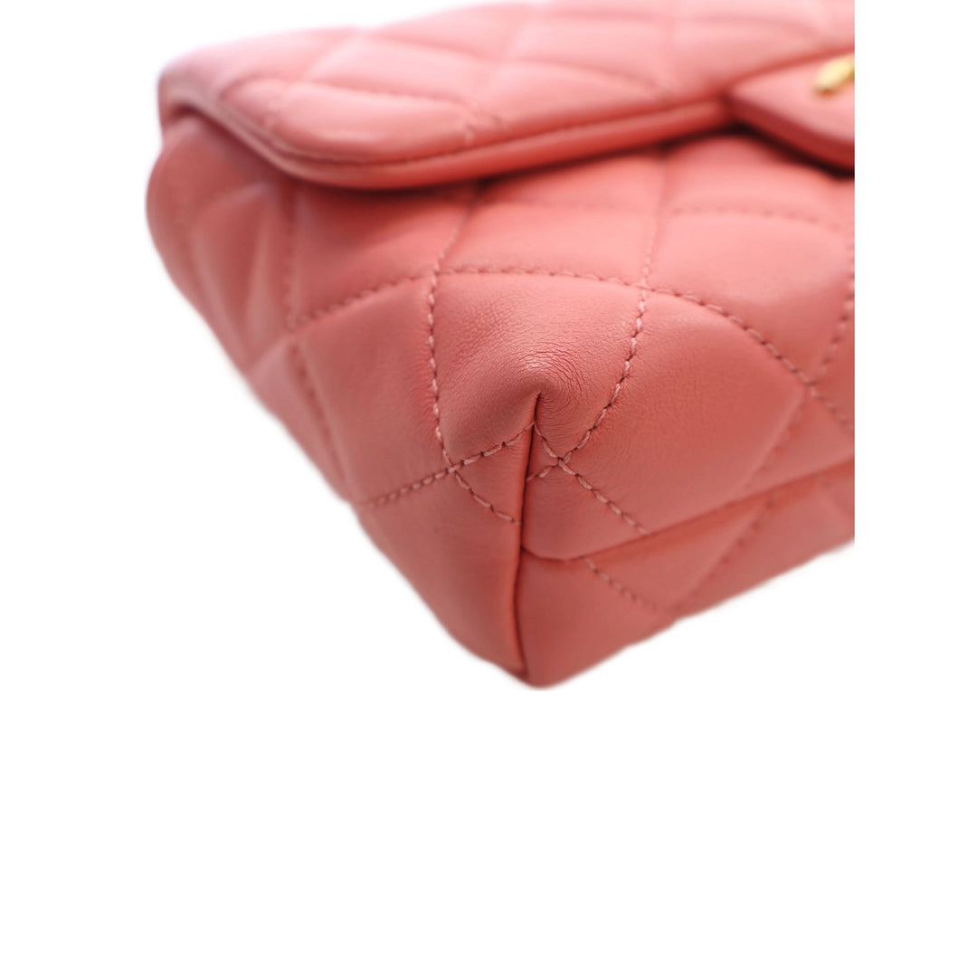 Chanel CC Matelassé Chaîne à rabat Mini Cuir d'agneau Rose – vue 10 – GABY PARIS