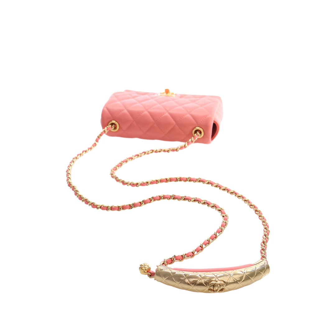 Chanel CC Matelassé Chaîne à rabat Mini Cuir d'agneau Rose – vue 11 – GABY PARIS