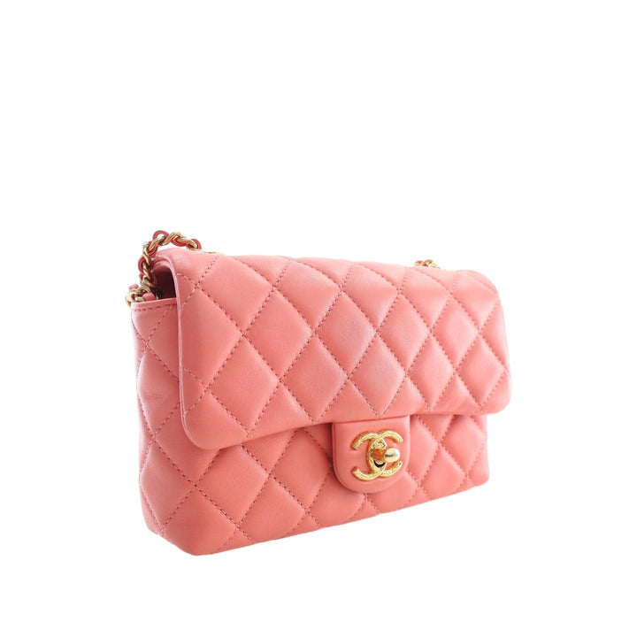 Chanel CC Matelassé Chaîne à rabat Mini Cuir d'agneau Rose – vue 12 – GABY PARIS