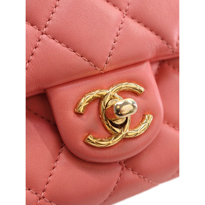 Chanel CC Matelassé Chaîne à rabat Mini Cuir d'agneau Rose – vue 5 – GABY PARIS