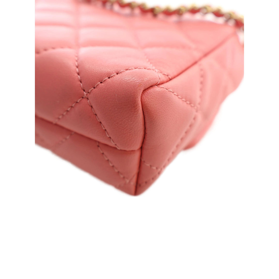 Chanel CC Matelassé Chaîne à rabat Mini Cuir d'agneau Rose – vue 8 – GABY PARIS