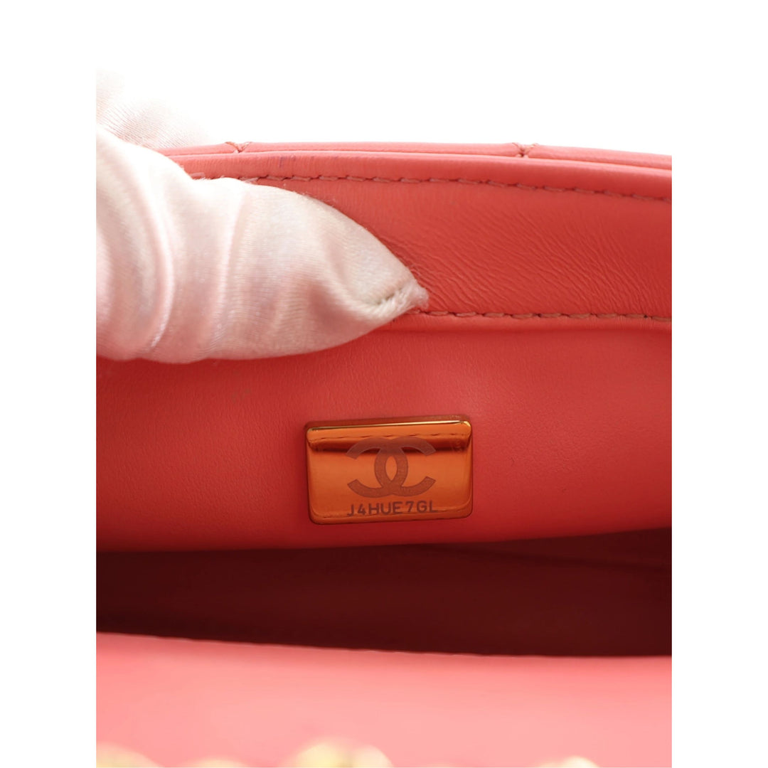 Chanel CC Matelassé Chaîne à rabat Mini Cuir d'agneau Rose – vue 9 – GABY PARIS