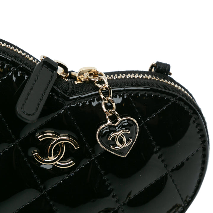 Quilted Patent Calfskin CC Heart Clutch With Chain Black - Gaby Paris