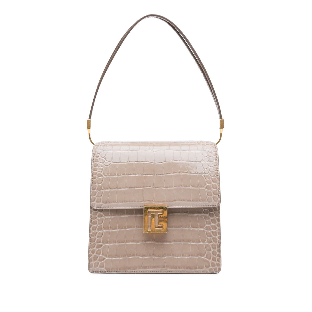 Balmain Embossed Leather Ely Shoulder Bag Brown - GABY PARIS