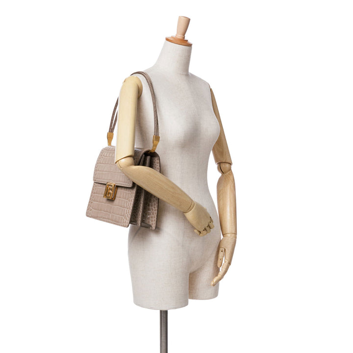 Balmain Embossed Leather Ely Shoulder Bag Brown - GABY PARIS