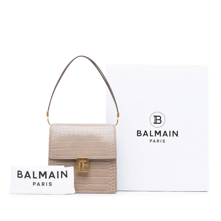 Balmain Embossed Leather Ely Shoulder Bag Brown - GABY PARIS