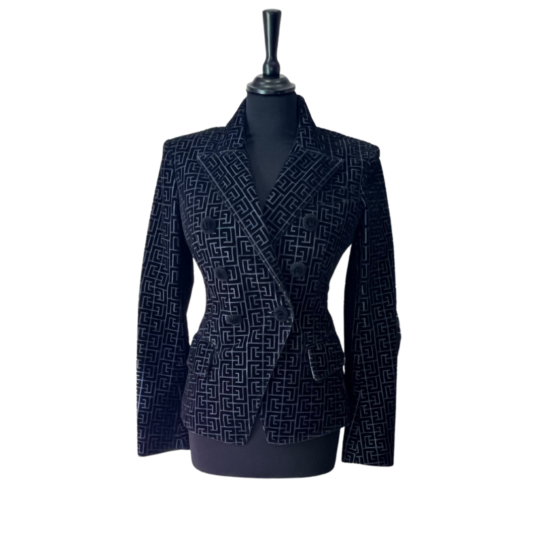 BALMAIN Veste en velours logo Monogram taille 36