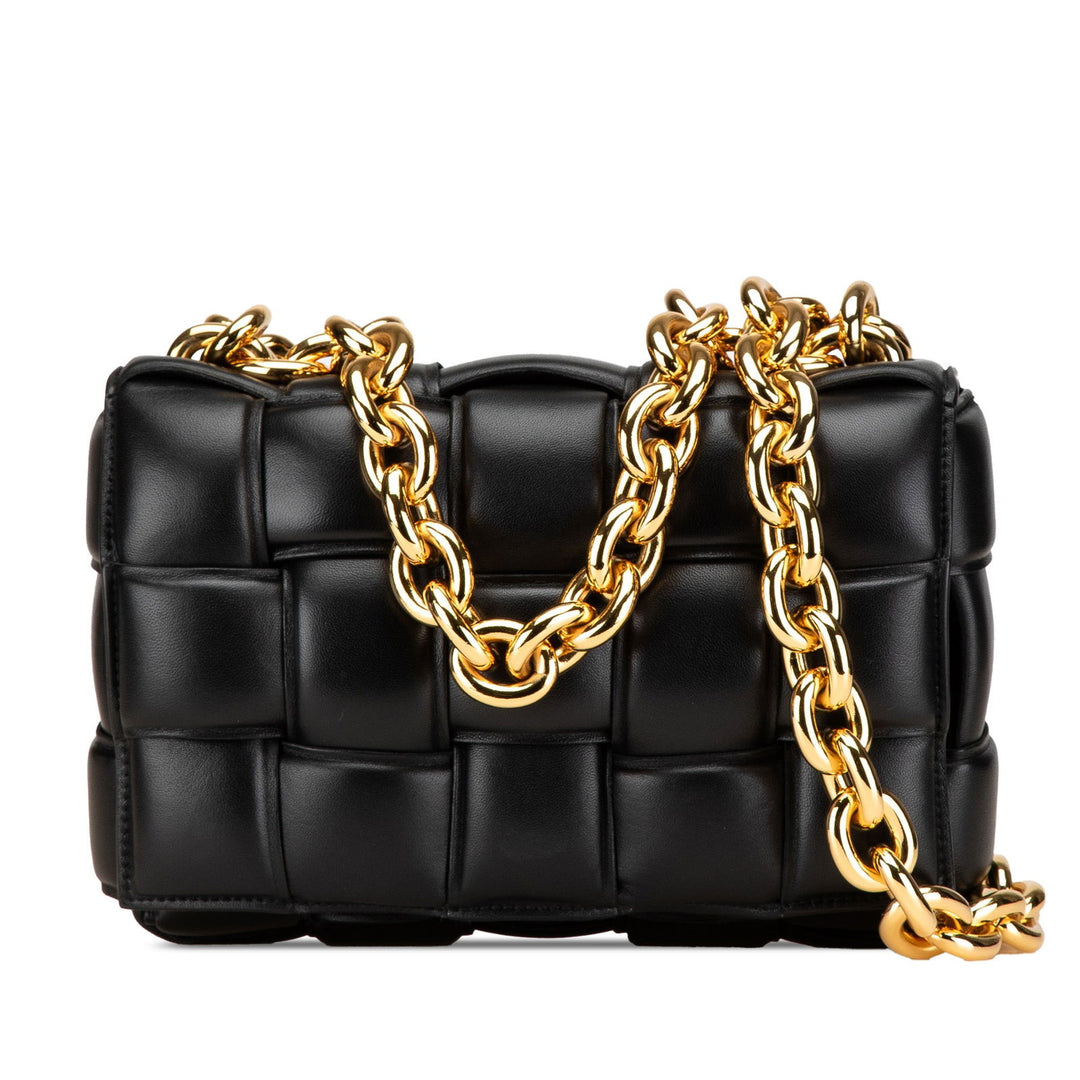 Bottega Veneta Nappa Intrecciato Padded Chain Cassette Satchel Black - GABY PARIS