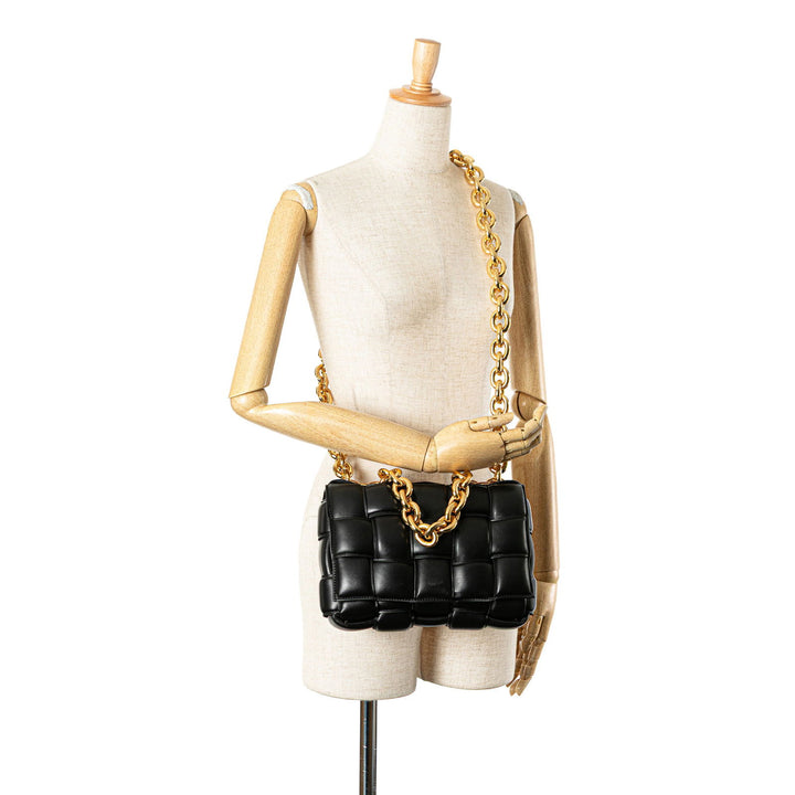 Bottega Veneta Nappa Intrecciato Padded Chain Cassette Satchel Black - GABY PARIS