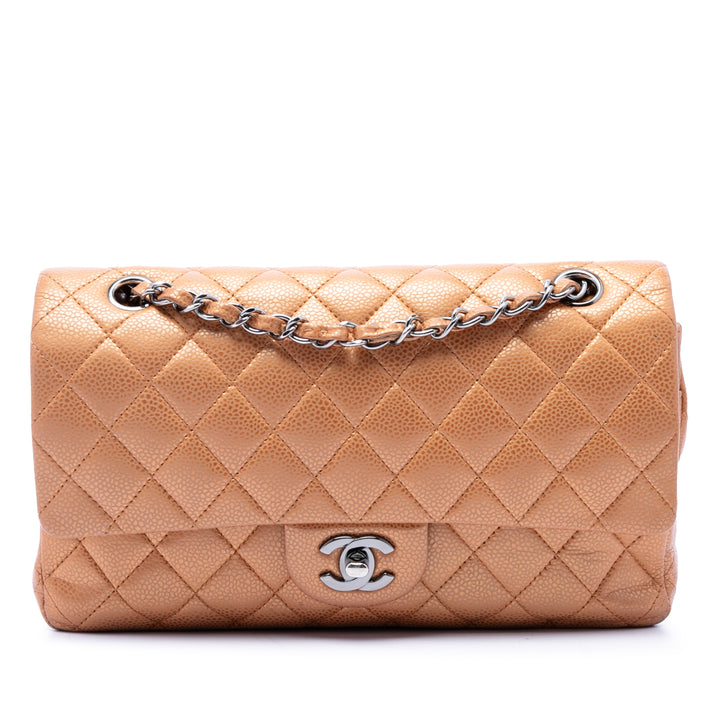 Classic Métallisé Double rabat Moyen Cuir caviar Marron