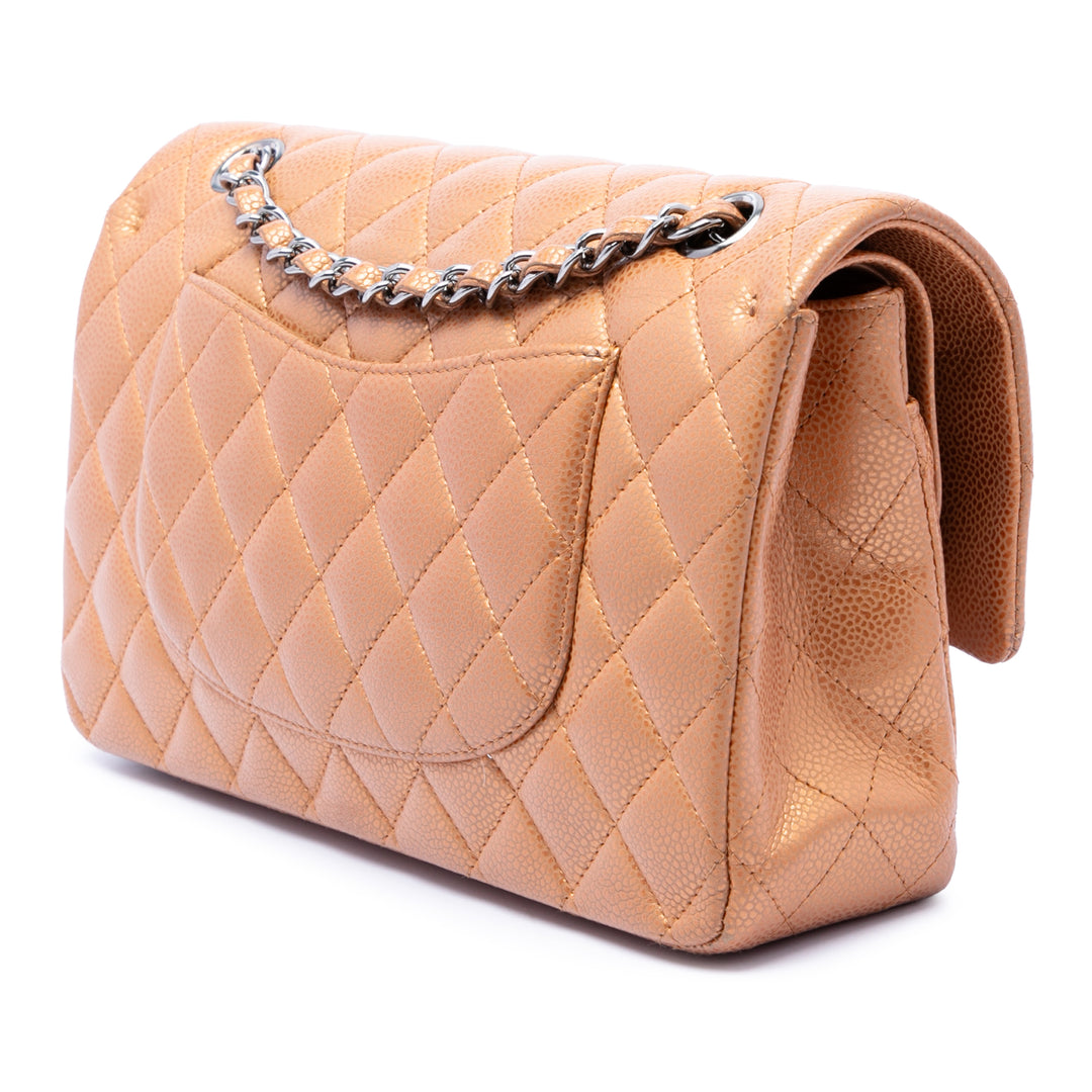 Classic Métallisé Double rabat Moyen Cuir caviar Marron
