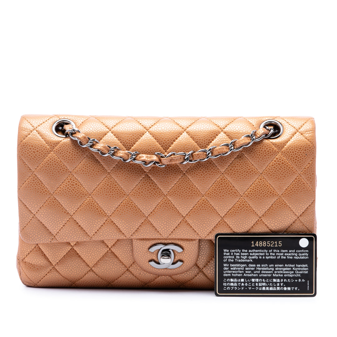 Classic Métallisé Double rabat Moyen Cuir caviar Marron