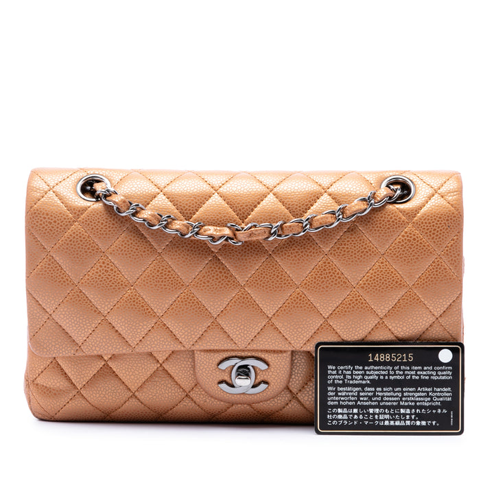 Classic Métallisé Double rabat Moyen Cuir caviar Marron