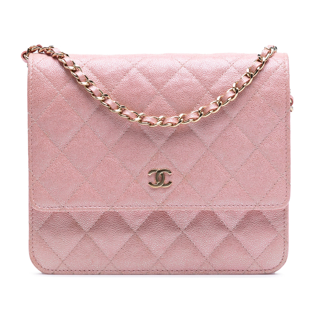 Chanel CC Carré Matelassé Irisé Wallet on Chain Cuir caviar Rose