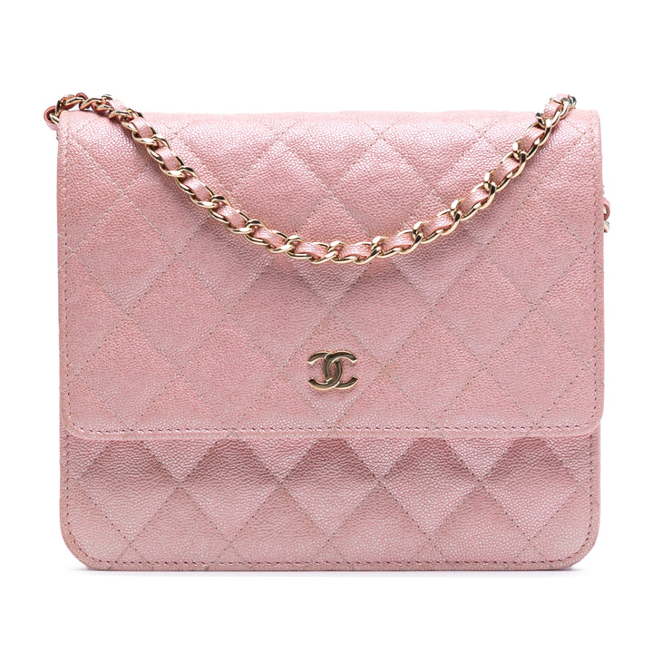 Chanel CC Carré Matelassé Irisé Wallet on Chain Cuir caviar Rose