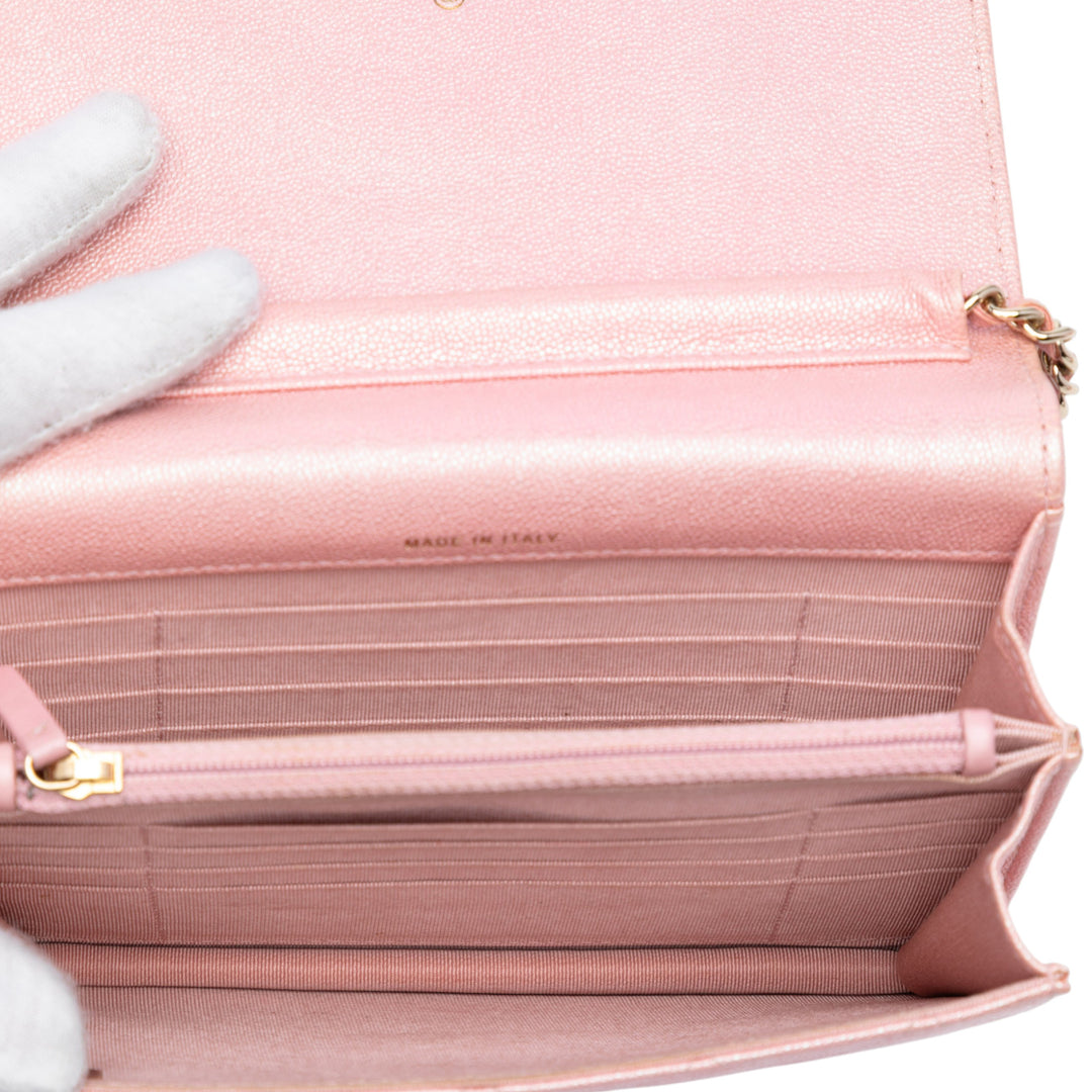 Chanel CC Carré Matelassé Irisé Wallet on Chain Cuir caviar Rose