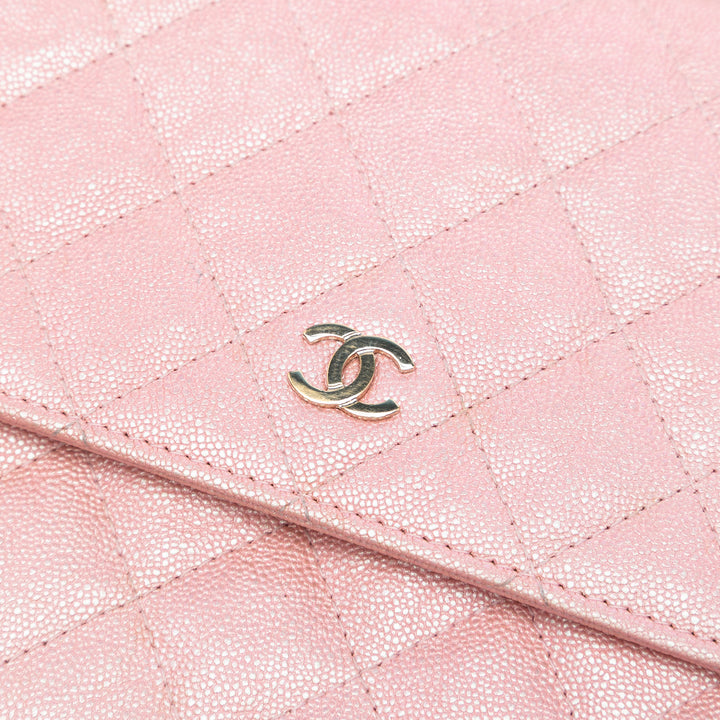 Chanel CC Carré Matelassé Irisé Wallet on Chain Cuir caviar Rose