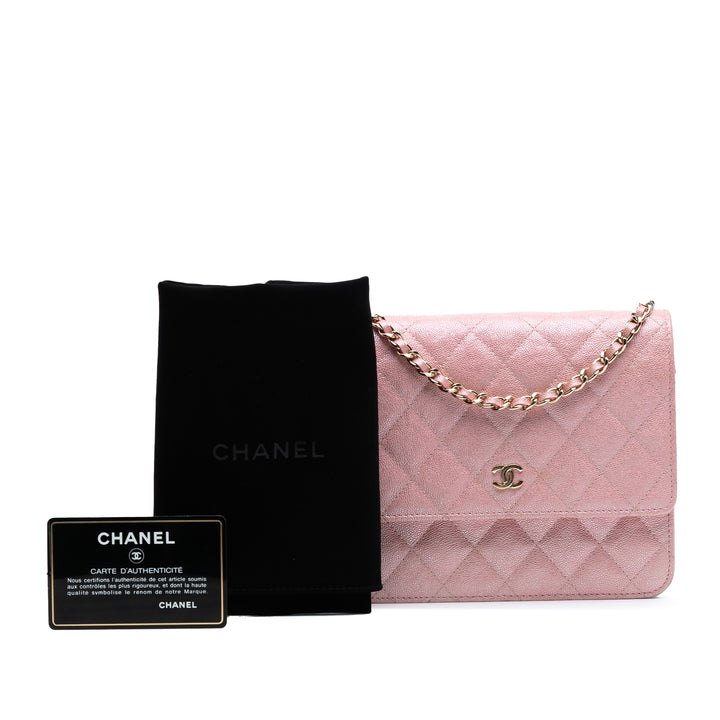 Chanel CC Carré Matelassé Irisé Wallet on Chain Cuir caviar Rose
