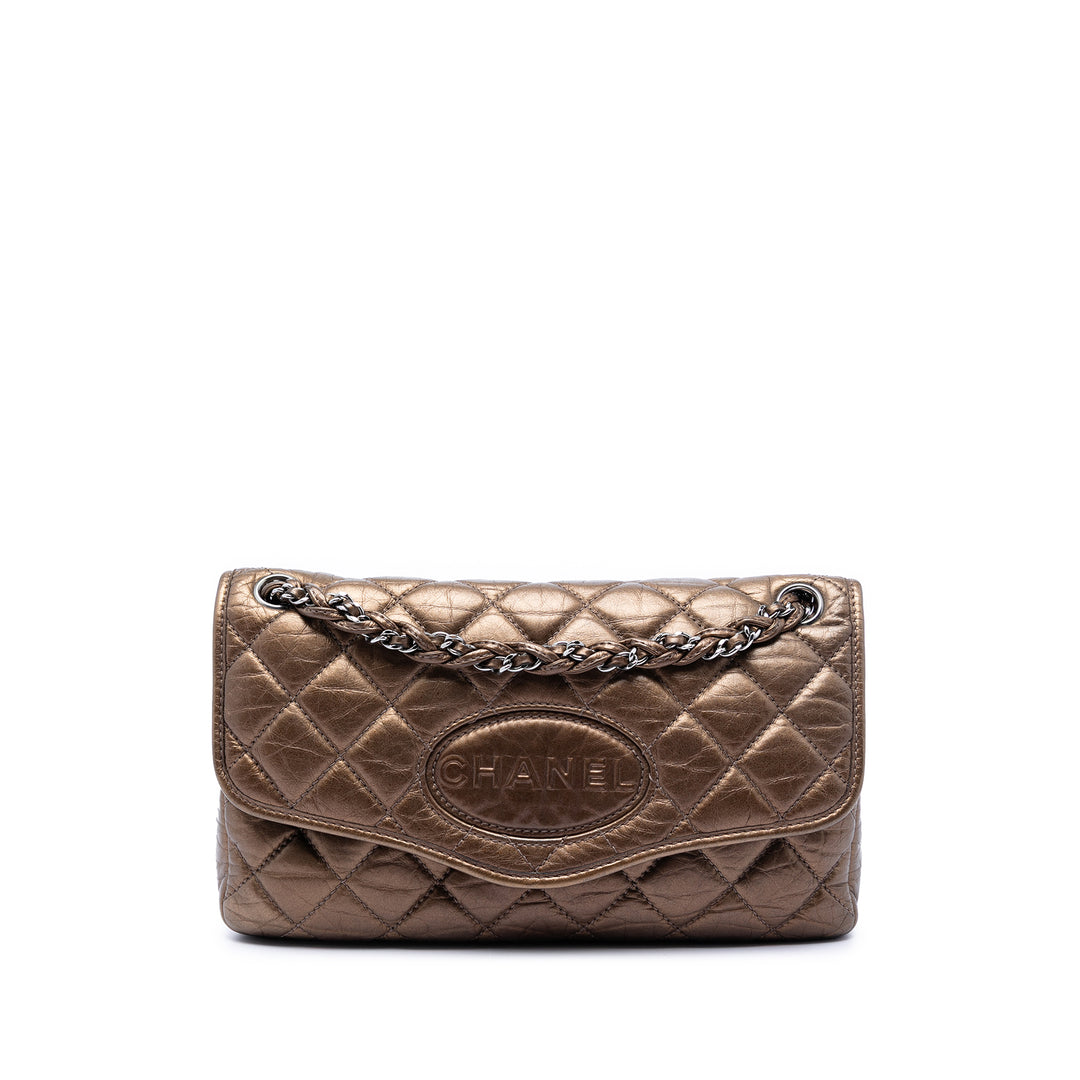 Chanel Matelassé Metallic vieilli Cuir de veau Vintage Ligne à rabat