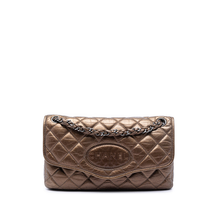 Chanel Matelassé Metallic vieilli Cuir de veau Vintage Ligne à rabat