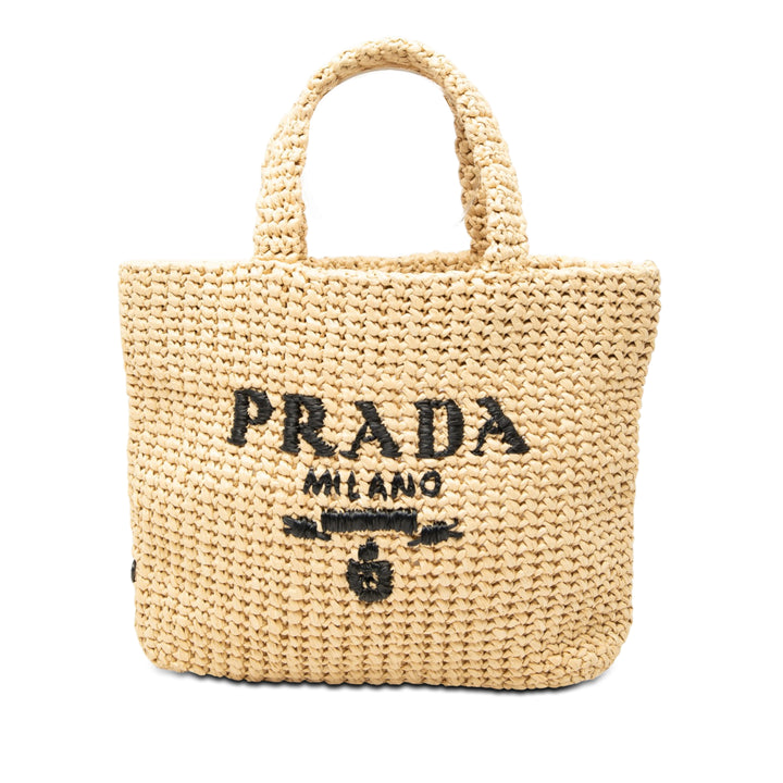 Prada Small Raffia Effect Crochet brodé Logo Cabas