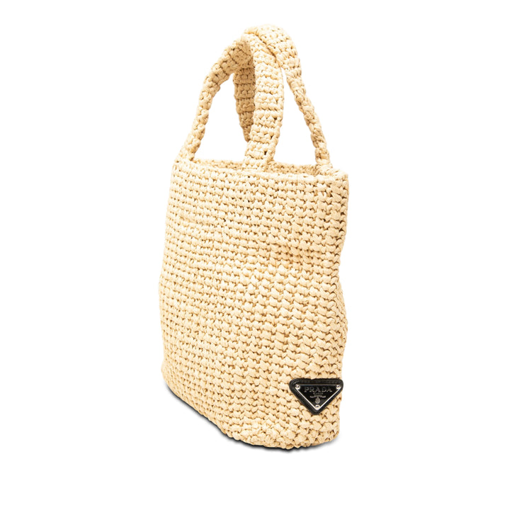 Prada Small Raffia Effect Crochet brodé Logo Cabas