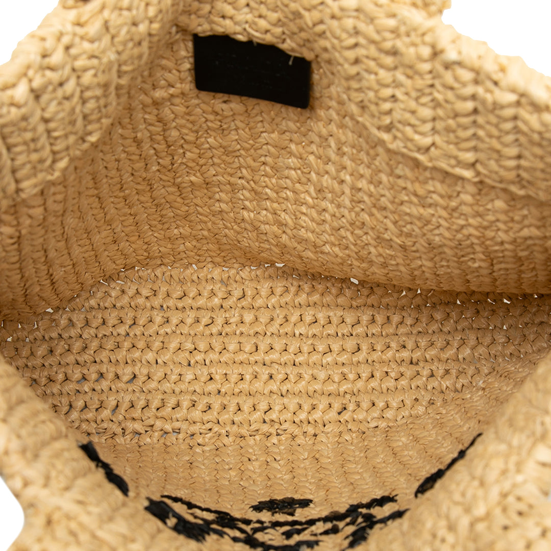 Prada Small Raffia Effect Crochet brodé Logo Cabas