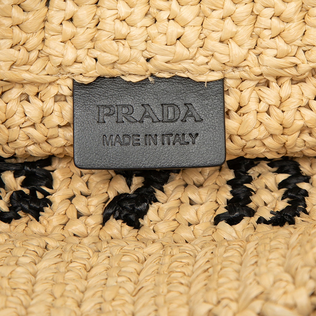 Prada Small Raffia Effect Crochet brodé Logo Cabas